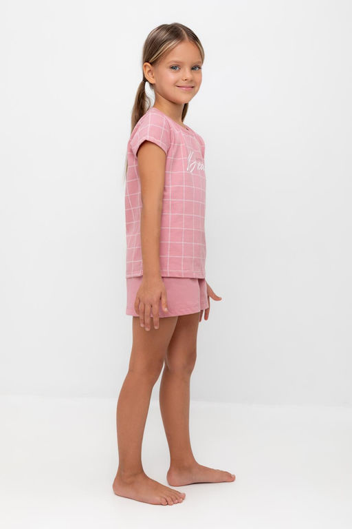 К 1642/розовый зефир,двойная клетка пижама дет