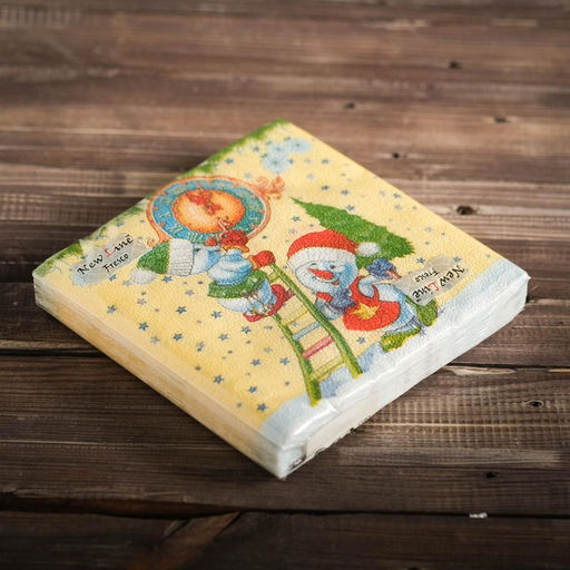 Цена за 3 шт. Салфетки новогодние бумажные Снеговички-Часовички, 2 слоя, 33?33 см, 20 шт.