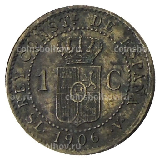 Монета 1 сентимо 1906 года Испания