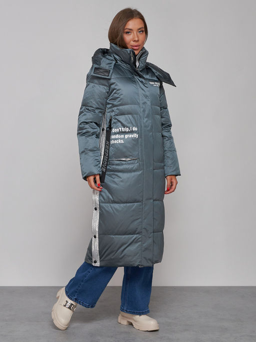 Пальто утепленное молодежное зимнее женское темно-зеленого цвета 5873TZ - Mtforce фото 3