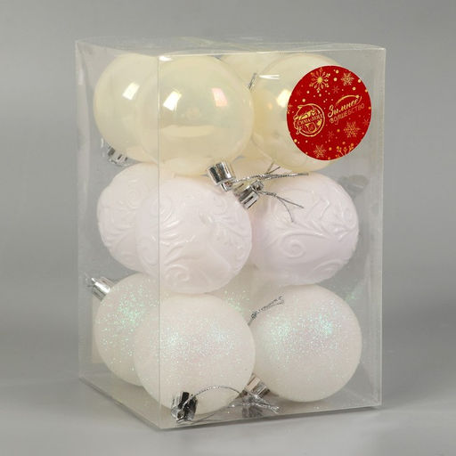 Ёлочные игрушки Мелодия, шары новогодние, d=6 см, набор 12 шт., узор блеск, белый - Зимнее волшебство фото 2
