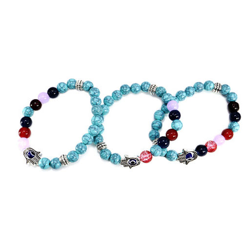 Браслет Бирюза и цветной агат с Ладонью Фатимы любовный оберег