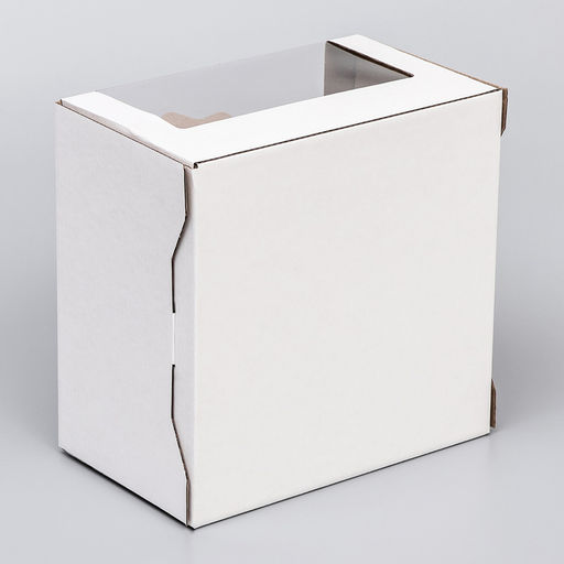 Цена за 5 шт. Коробка под торт 2 окна, с ручками, белая, 23×23×14 см