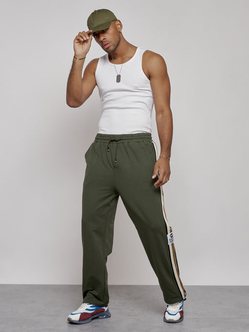 Широкие спортивные штаны трикотажные мужские цвета хаки 12903Kh - Mtforce фото 24