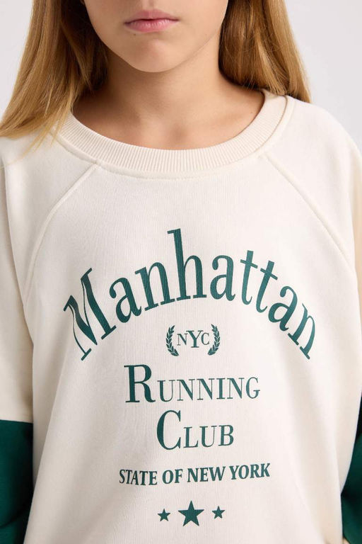 Толстовка оверсайз с широким кроем и круглым вырезом для девочек с принтом и надписью - Defacto фото 5