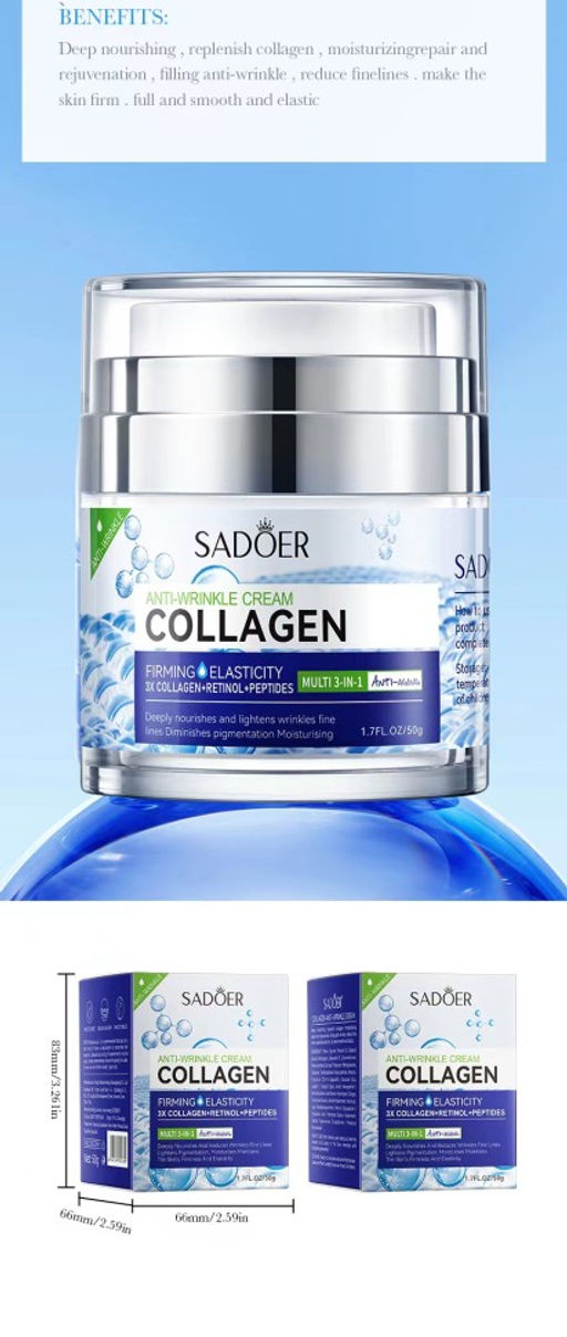 SADOER Крем для лица 3 IN 1 против морщин с коллагеном, ретинолом и пептидами, 50гр.  фото 2