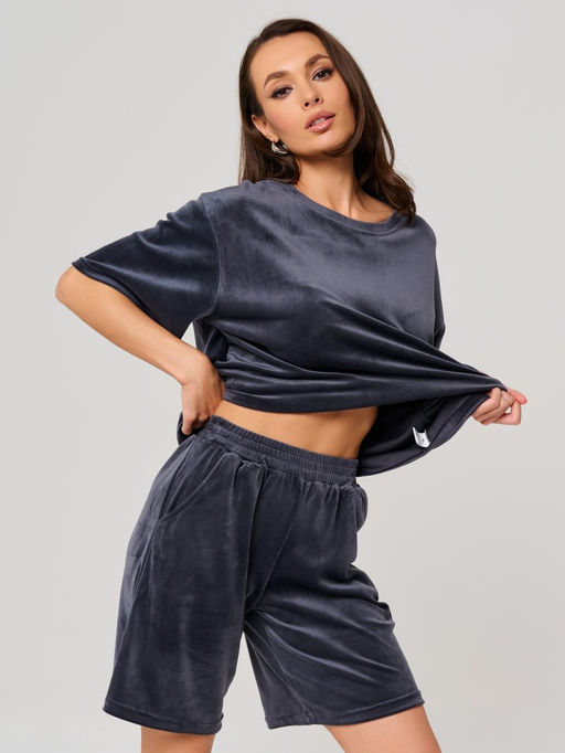 335 Костюм с шортами, велюр, графит - Knitka wear фото 7