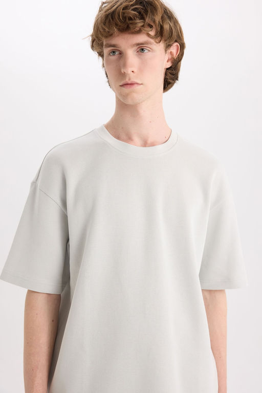 %100 Pamuk Boxy Fit Bisiklet Yaka K_sa Kollu Ti__rt - Defacto фото 4