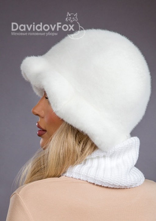 Шапка Шляпка экомех волна белый