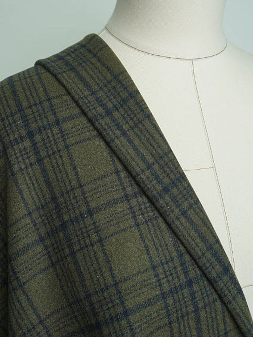 Шерсть пальтово-костюмная Твид Клетка цв.чернильный на т.хаки , ш.1.5м, шерсть-60%, п/э-40% - Купава фото 4