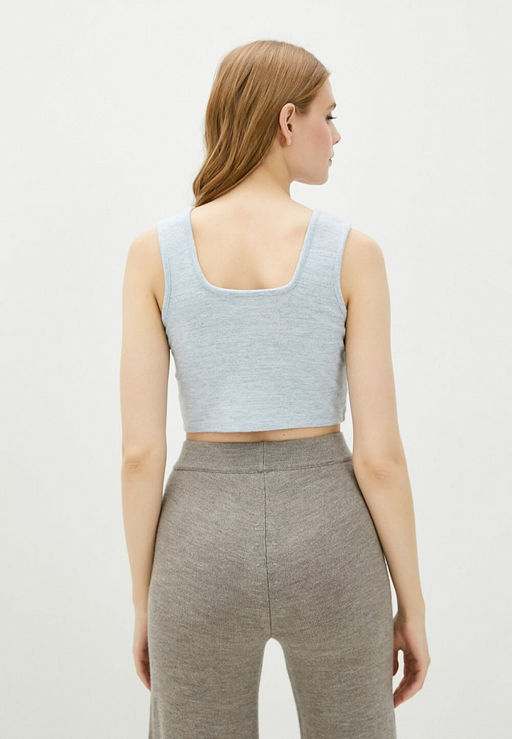 Укороченный трикотажный топ пастельного голубого оттенка - Incity фото 5