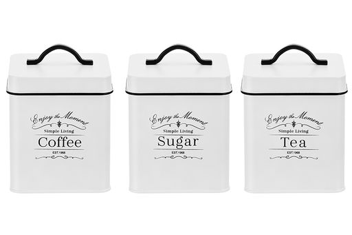 Набор 3 банок для сыпучих продуктов 1,5 л 12*12*16 см Tea, coffee, sugar + крышки с ручками, квад - Elan gallery фото 15