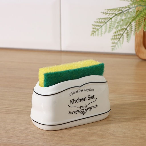 Аксессуары для кухни Доляна Уют, 4 предмета, дозатор 300 мл, мыльница, подставка для губки, подставка для ложки, белые фото 3