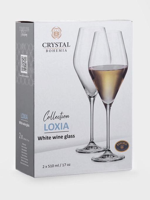 Бокалы для белого вина CRYSTAL BOHEMIA LOXIA, 510 мл, размер одного бокала 9×27 см, набор 2 шт., стекло, прозрачные