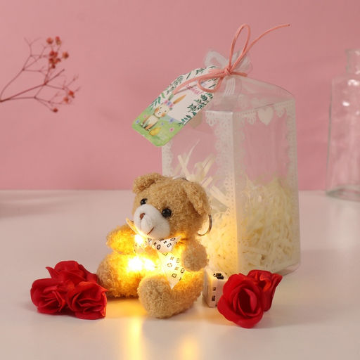 Набор подарочный Мишка беж с бантом, мыльные красные розы 5 шт., роса, 7?7?12 см - Simaland фото 4