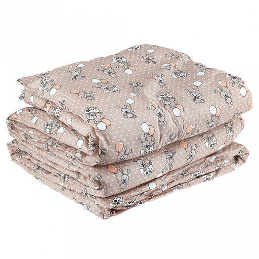 Одеяло детское Зайчишки беж 110х145см, теплое, наполнитель 300г/м2 - файбер высшего сорта, чехол бязь Комфорт 121г/м2 (хлопок 100%), стеганое, упаковка Компакт пакет ПВХ, еврослот, д25х55см/1кг, Домашняя мода (Россия)  фото 2