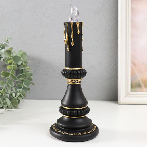 Световая фигурка полистоун «Свеча светодиодная», LED, 2×LR=44, чёрный с золотом, 10×10×24.5 см