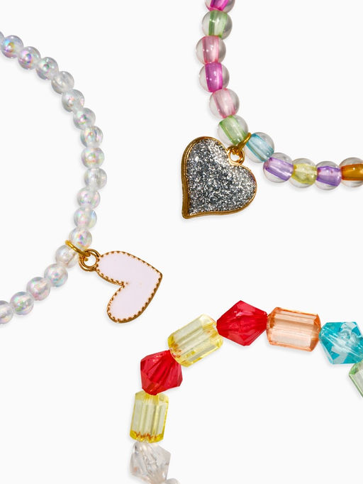 Цена за 2 шт. Браслеты детские «Выбражулька. Сердца и бусинки», набор 3 шт. цветной