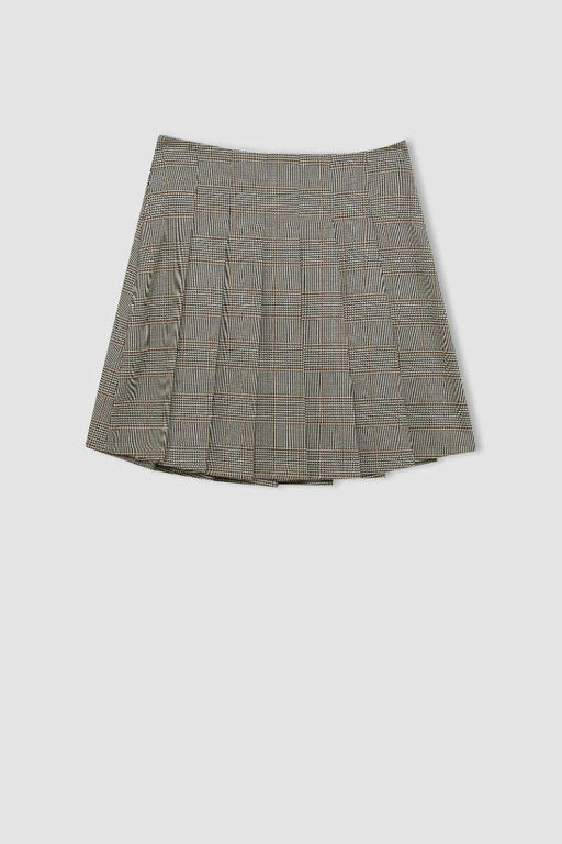 Плиссированная мини-юбка в клетку с нормальной талией - Defacto фото 3