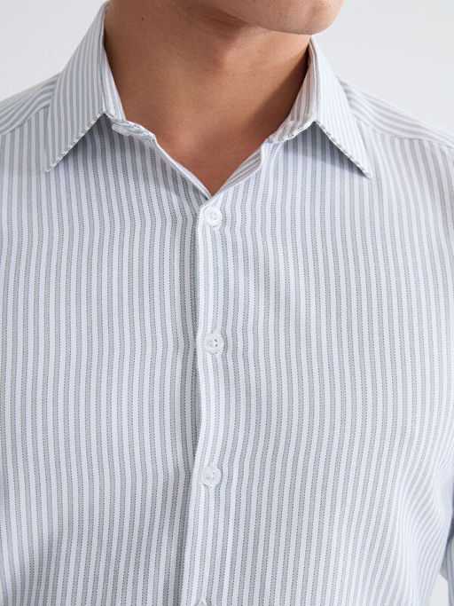 Slim Fit ?izgili Gabardin Erkek G?mlek