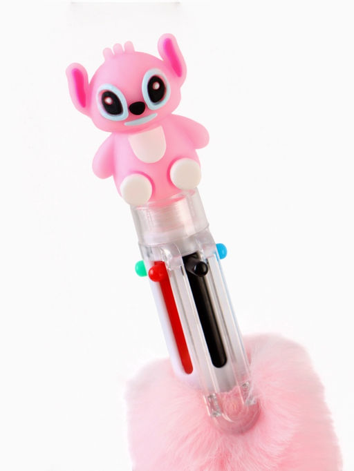 Ручка многоцветная 6 цветов пушистая Стич , розовая