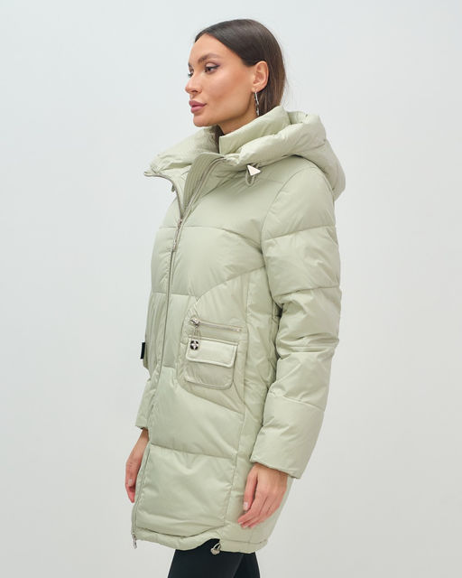Куртка зимняя женская с капюшоном модная салатового цвета 3193Sl - Visdeer фото 10