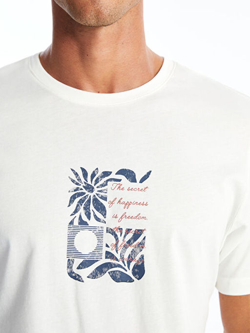 Bisiklet Yaka K?sa Kollu Bask?l? Penye Erkek Ti??rt