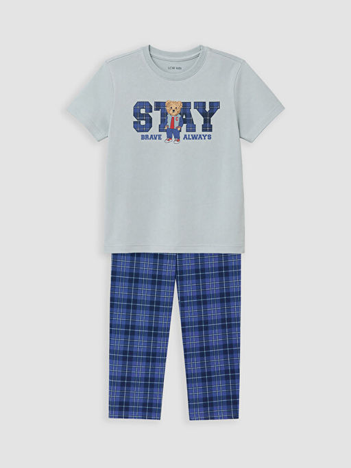 Bisiklet Yaka Bask?l? Erkek ?ocuk Pijama Tak?m