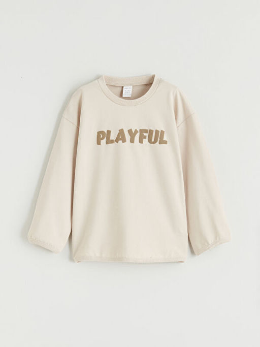 Yaz? Bask?l? Erkek Bebek Sweatshirt ve E?ofman Alt?