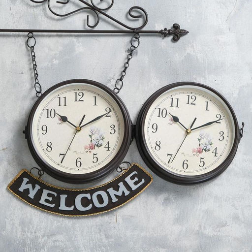 Часы настенные интерьерные WELCOME, двусторонние, на подвесе, бесшумные, плавный ход, 55×36 см, циферблат d=20 см