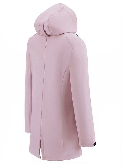Парка женская софтшелл виндстоппер удлинённая с капюшоном розового цвета 9618_1R