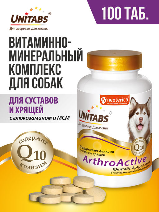 АртроАктив витамины с Q10 для собак, для суставов и хрящей, 100таб U201