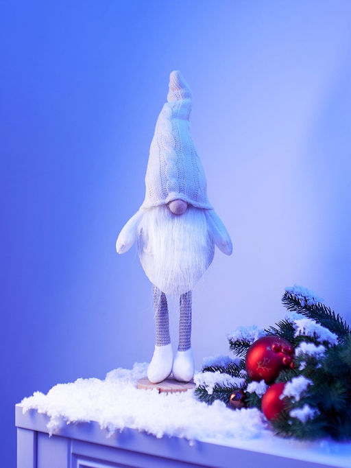 Фигура текстиль «Гном в белом» 55 см, 1 LED, от батареек AG13×3, свечение тёплое белое