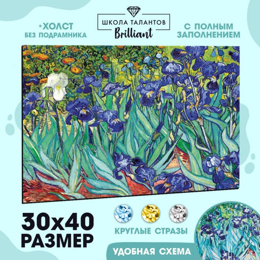 Алмазная мозаика с полным заполнением на холсте «Ирисы», 30×40 см