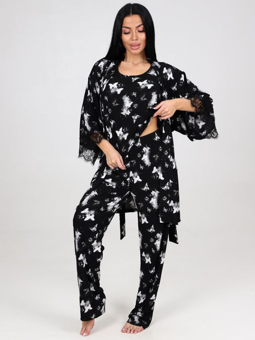 600-ХП ЖЕНСКИЙ КОМПЛЕКТ ТРОЙКА (Бабочки на чёрном) - А-дина фото 2