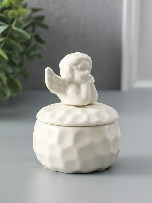 Шкатулка керамика "Ангелочек" белая 8х8х10,5 см