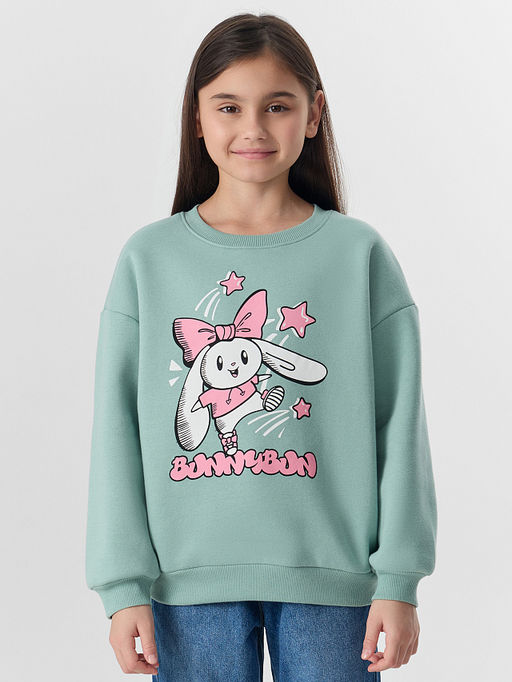 Свитшот для девочек зеленый с надписью Bunnybun