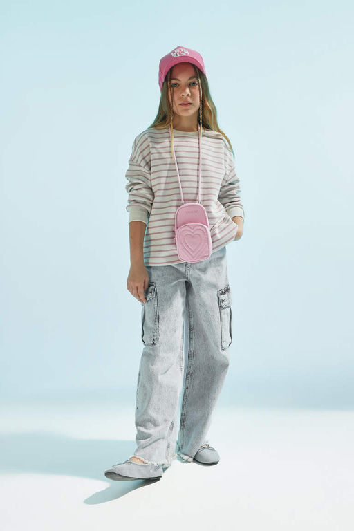 Толстовка в полоску с круглым вырезом для девочек - Defacto фото 2