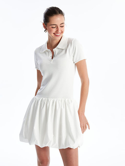 Polo Yaka D?z K?sa Kollu Triko Elbise