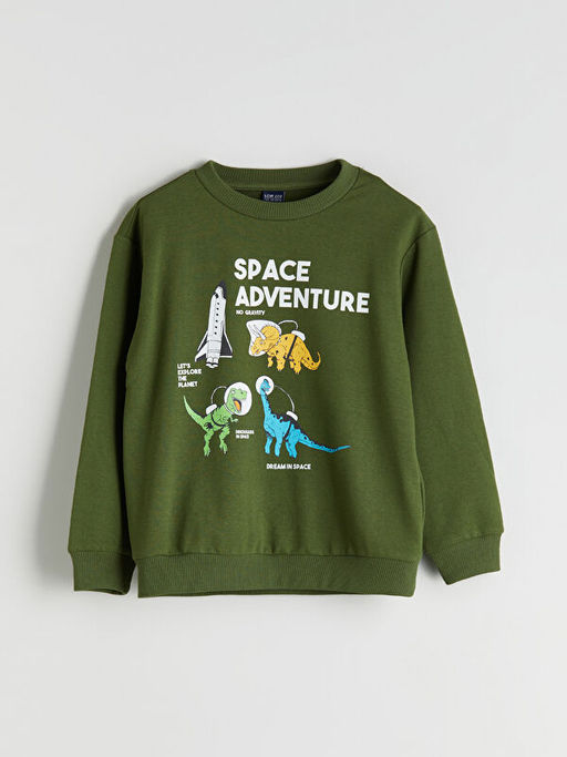 Bisiklet Yaka Bask?l? Erkek ?ocuk Sweatshirt