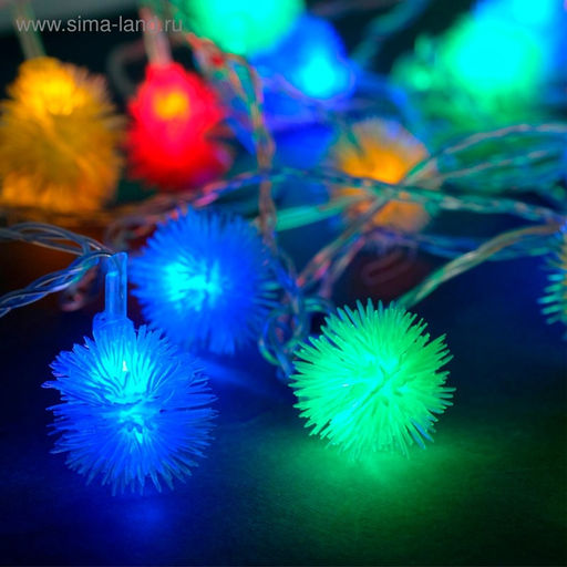Гирлянда Нить 5 м с насадками Ёжики цветные, IP20, прозрачная нить, 30 LED, свечение мульти, 8 режимов, 220 В - Luazon lighting фото 2