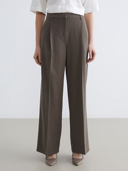 Y?ksek Bel Geni? Pa?a Kad?n Pileli Pantolon