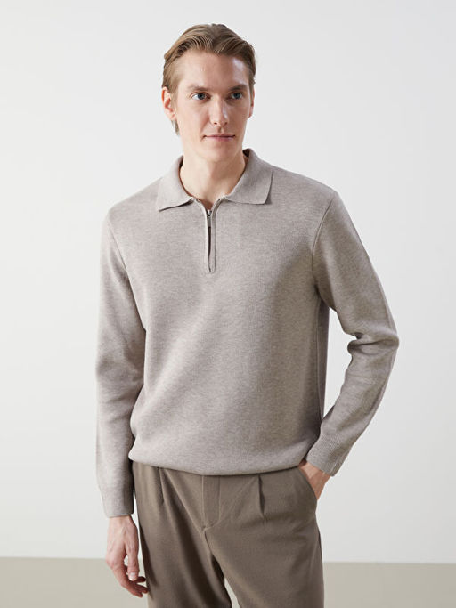 Polo Yaka Uzun Kollu Erkek Triko Kazak