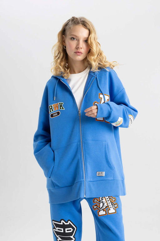 Толстовка на молнии с капюшоном Cool Airwalk Oversize - Defacto фото 5
