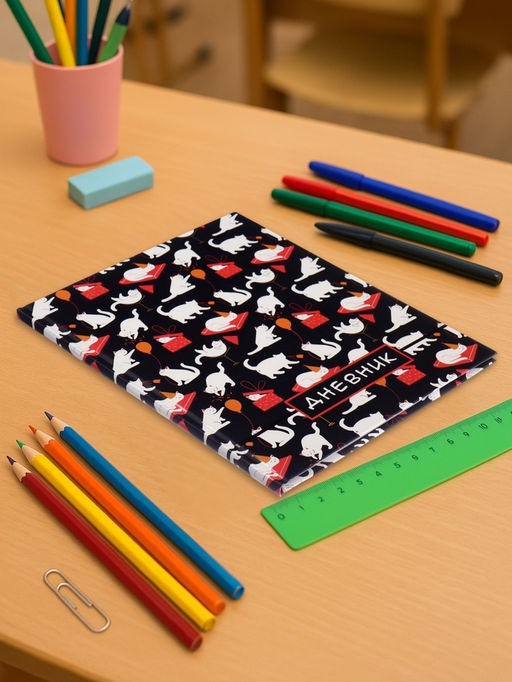 Дневник школьный для 1-11 классов, «Котята. Паттерн», твёрдая обложка 7БЦ, матовая ламинация, выборочный лак, 40 листов