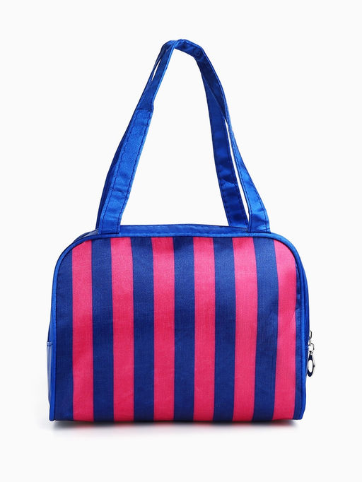 Косметичка-сумка на молнии, средний размер, в полоску, синяя/малиновая