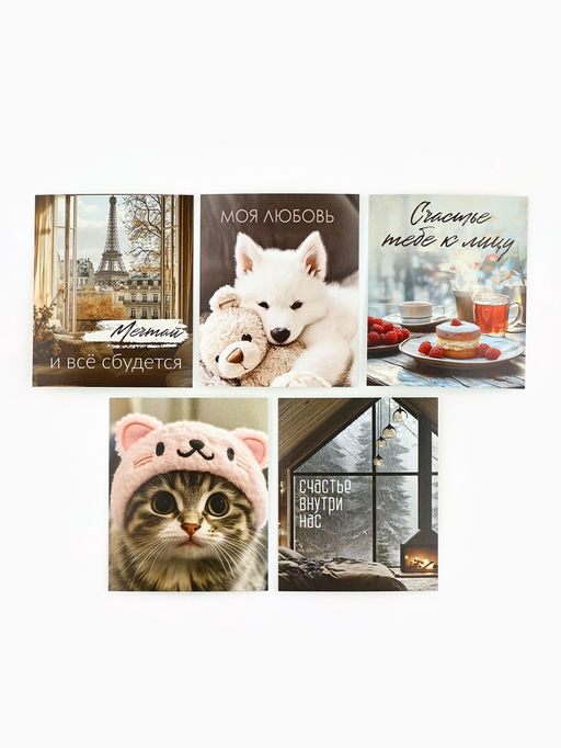 Набор мини-открыток в коробке со скрепками «Котики», 35 штук, 8 x 10 см