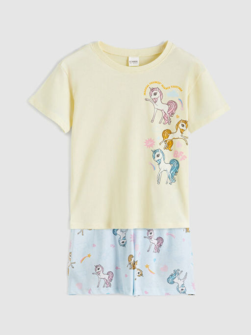 Bask?l? K?z ?ocuk ?ortlu Pijama Tak?m?