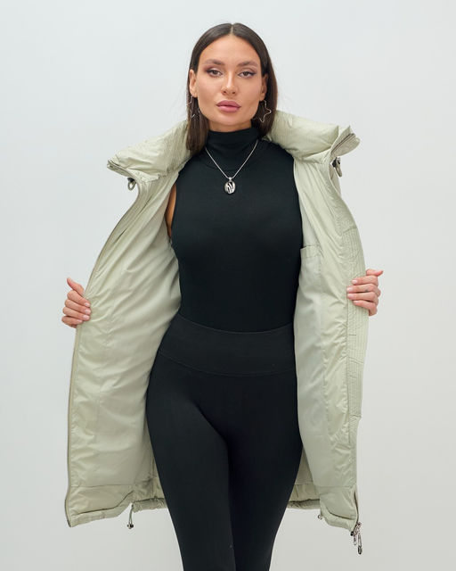 Куртка зимняя женская с капюшоном модная салатового цвета 3193Sl - Visdeer фото 16