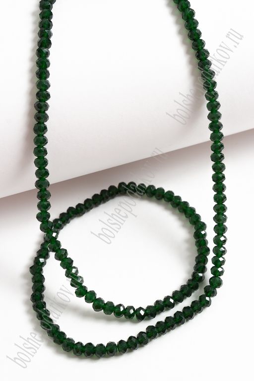 Бусины стеклянные, матовые, на леске "Rondelle" 4 мм (SF-655) темно-зеленый №528